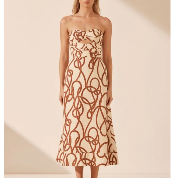 NWT Shona Joy Mouillage Linen Strapless Cut Out A Line Midi Dress - Picture 7 of 7